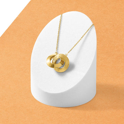 14K Yellow Gold Polished And Brushed Double Circle 16In With 2In Ext Necklace