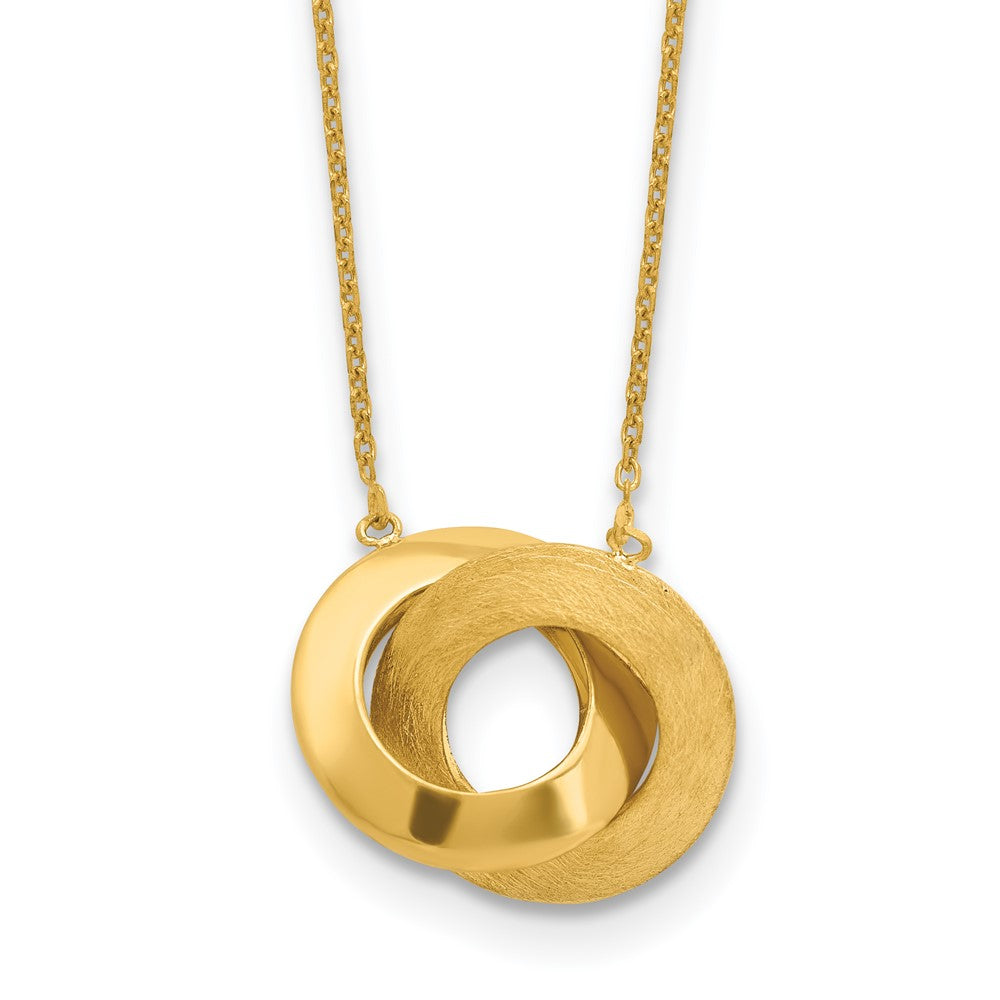 14K Yellow Gold Polished And Brushed Double Circle 16In With 2In Ext Necklace