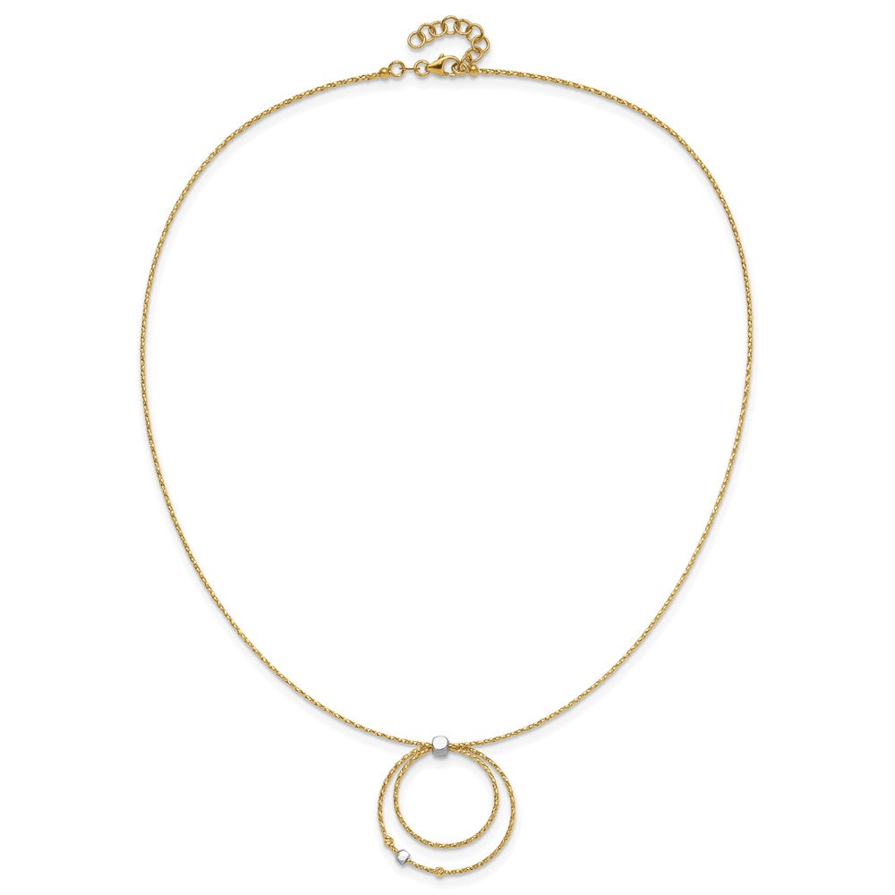 14K Yellow & Rhodium Wht Rhod Polished/Dc Circle Pendant 1In Ext. Necklace