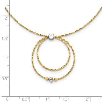 14K Yellow & Rhodium Wht Rhod Polished/Dc Circle Pendant 1In Ext. Necklace