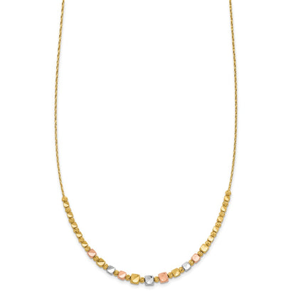 14K Tri Color Polished / Dc Square Beads 1In Ext. Necklace