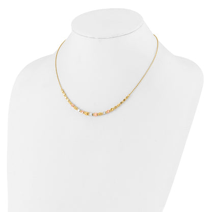 14K Tri Color Polished / Dc Square Beads 1In Ext. Necklace