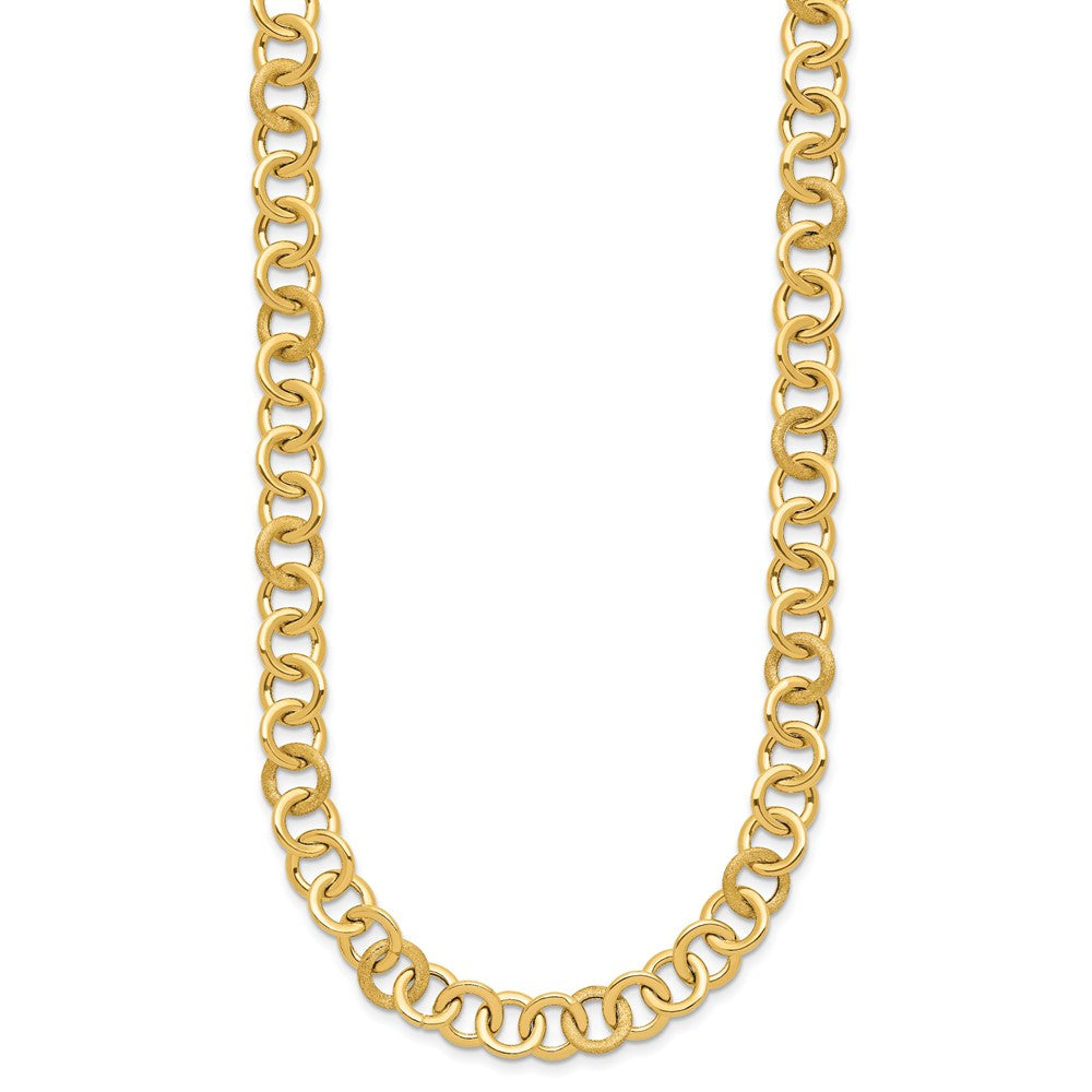 14K Yellow Gold Polished And Satin Fancy Circle Link Necklace