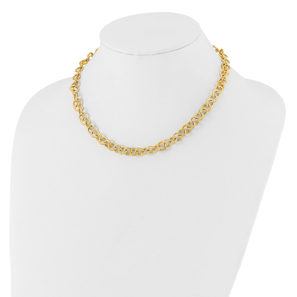 14K Yellow Gold Polished And Satin Fancy Circle Link Necklace