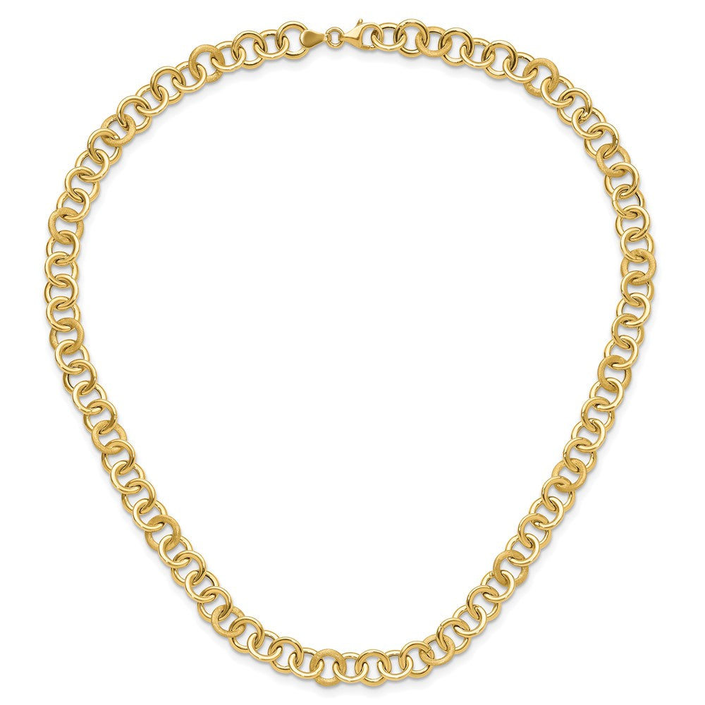 14K Yellow Gold Polished And Satin Fancy Circle Link Necklace