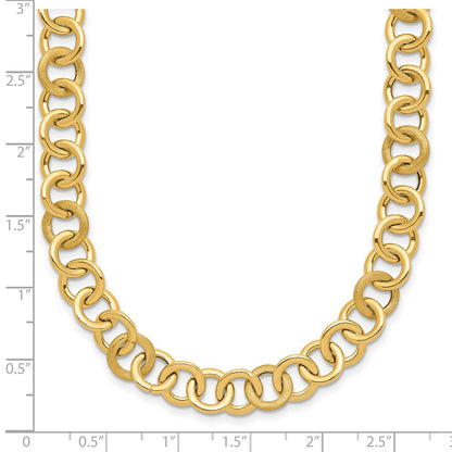 14K Yellow Gold Polished And Satin Fancy Circle Link Necklace