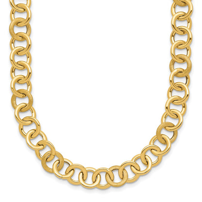 14K Yellow Gold Polished And Satin Fancy Circle Link Necklace