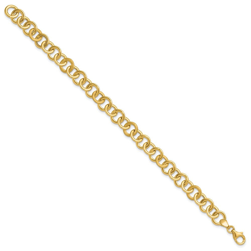 14K Yellow Gold Polished And Satin Fancy Circle Link Bracelet