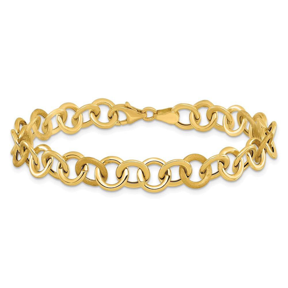 14K Yellow Gold Polished And Satin Fancy Circle Link Bracelet