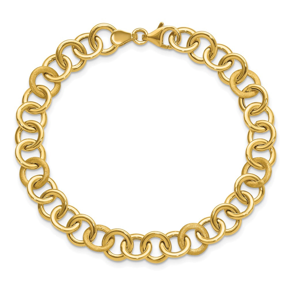 14K Yellow Gold Polished And Satin Fancy Circle Link Bracelet