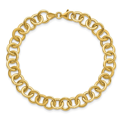 14K Yellow Gold Polished And Satin Fancy Circle Link Bracelet