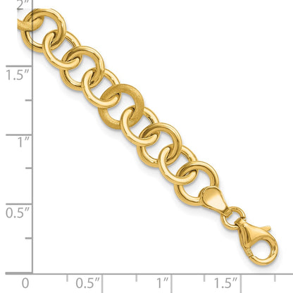 14K Yellow Gold Polished And Satin Fancy Circle Link Bracelet