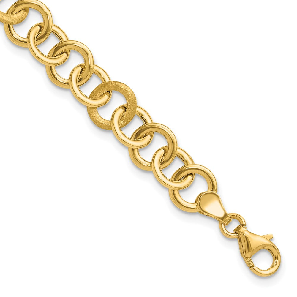14K Yellow Gold Polished And Satin Fancy Circle Link Bracelet