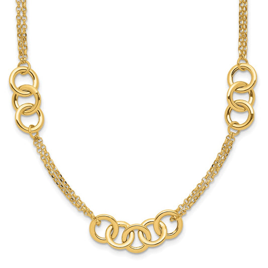 14K Yellow Gold Polished 2 Strand With Circles Necklace