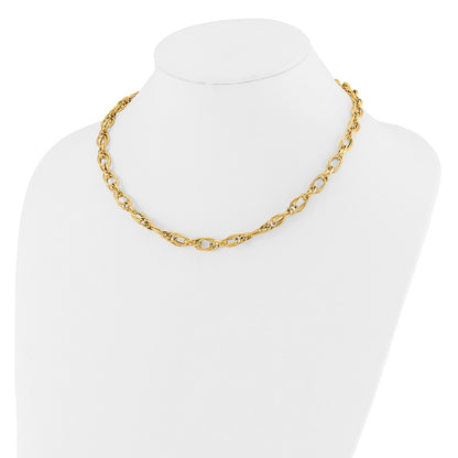 14K Yellow Gold Polished Fancy Oval Link Necklace