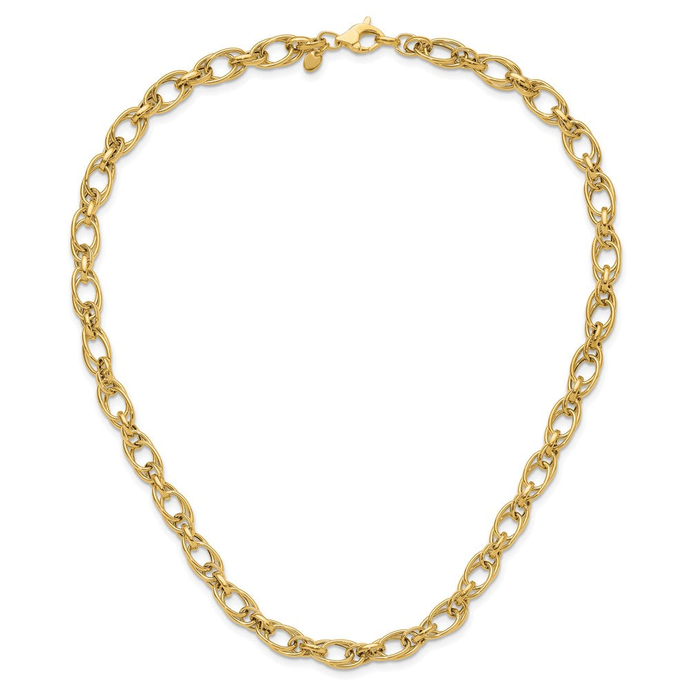 14K Yellow Gold Polished Fancy Oval Link Necklace