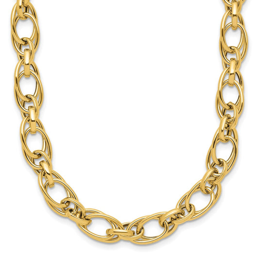 14K Yellow Gold Polished Fancy Oval Link Necklace