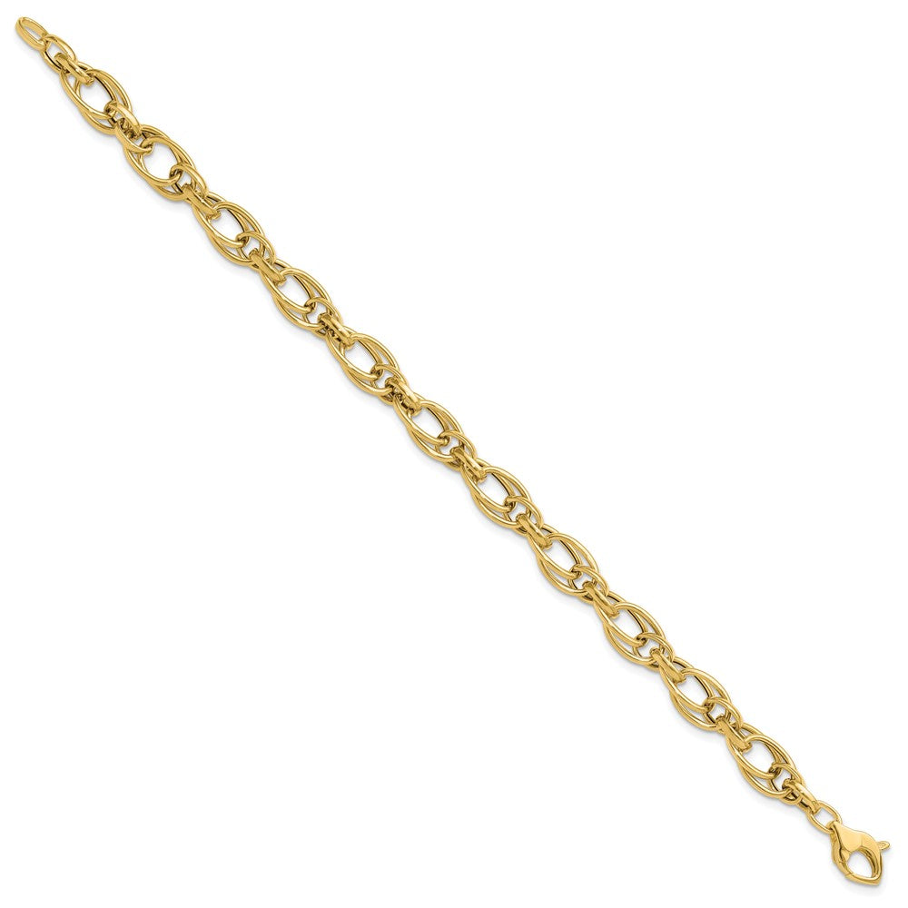 14K Yellow Gold Polished Fancy Oval Link Bracelet