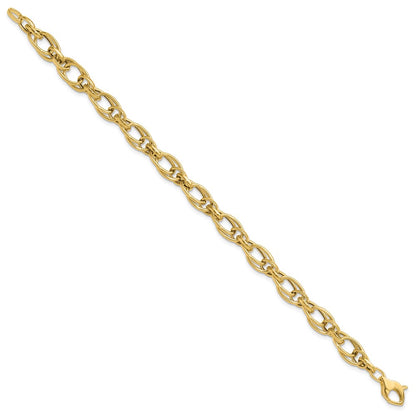 14K Yellow Gold Polished Fancy Oval Link Bracelet