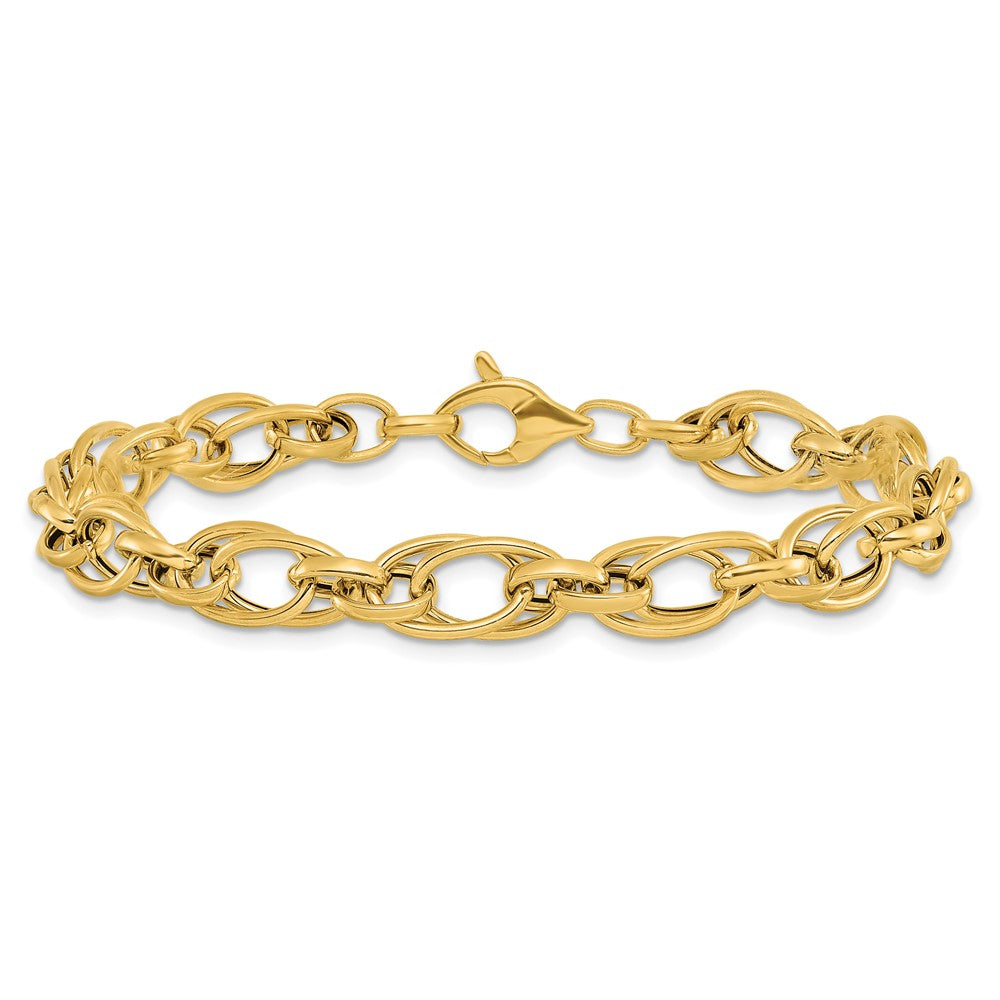 14K Yellow Gold Polished Fancy Oval Link Bracelet