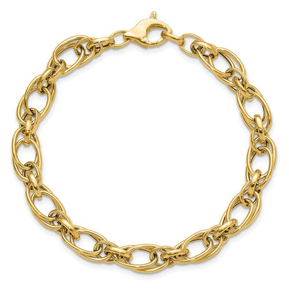 14K Yellow Gold Polished Fancy Oval Link Bracelet