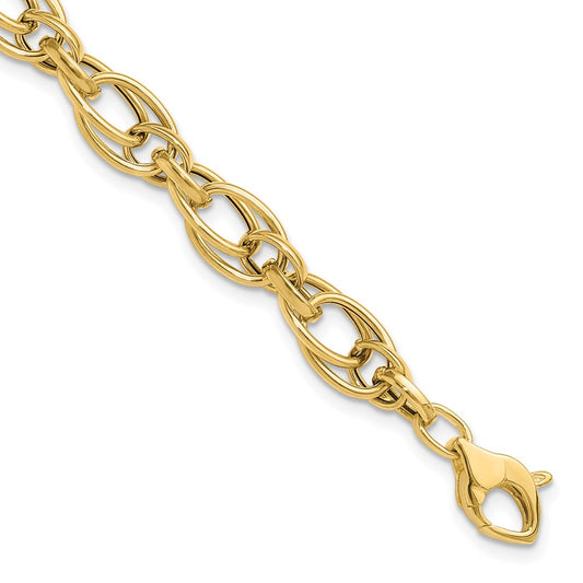 14K Yellow Gold Polished Fancy Oval Link Bracelet