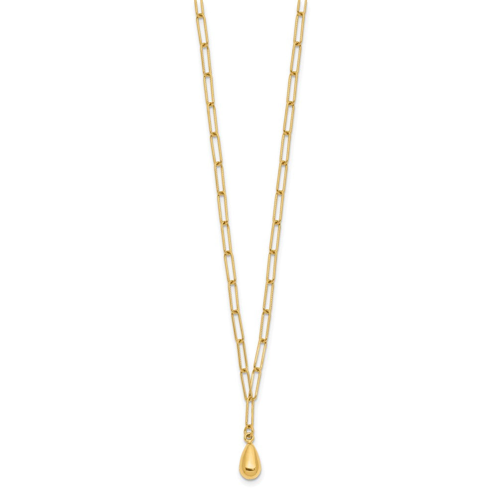 14K Yellow Gold Polished Teardrop Paperclip Link Necklace