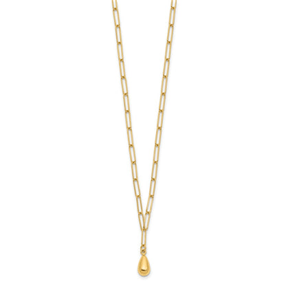 14K Yellow Gold Polished Teardrop Paperclip Link Necklace