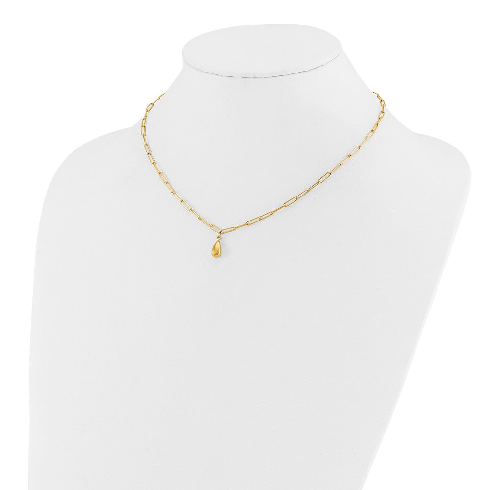 14K Yellow Gold Polished Teardrop Paperclip Link Necklace