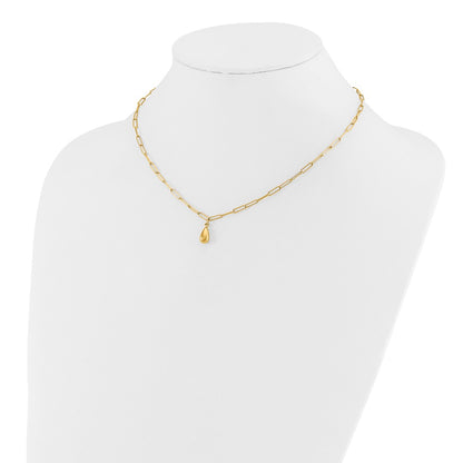 14K Yellow Gold Polished Teardrop Paperclip Link Necklace