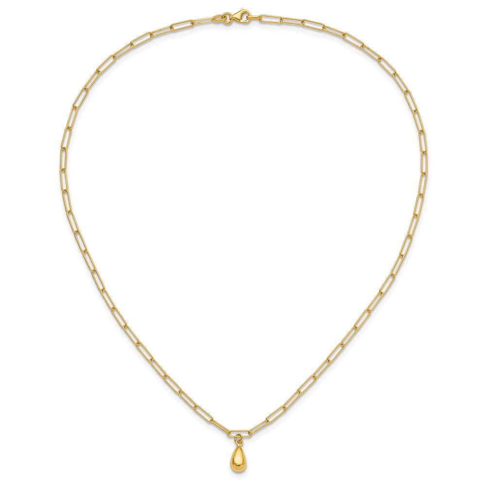 14K Yellow Gold Polished Teardrop Paperclip Link Necklace