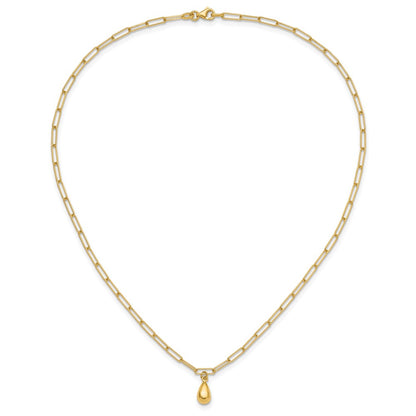 14K Yellow Gold Polished Teardrop Paperclip Link Necklace