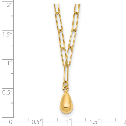 14K Yellow Gold Polished Teardrop Paperclip Link Necklace