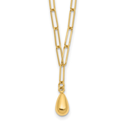 14K Yellow Gold Polished Teardrop Paperclip Link Necklace
