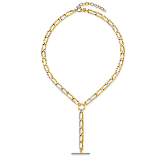 14K Yellow Gold Polished Flat Oval Link Drop 2In Ext. Choker Necklace