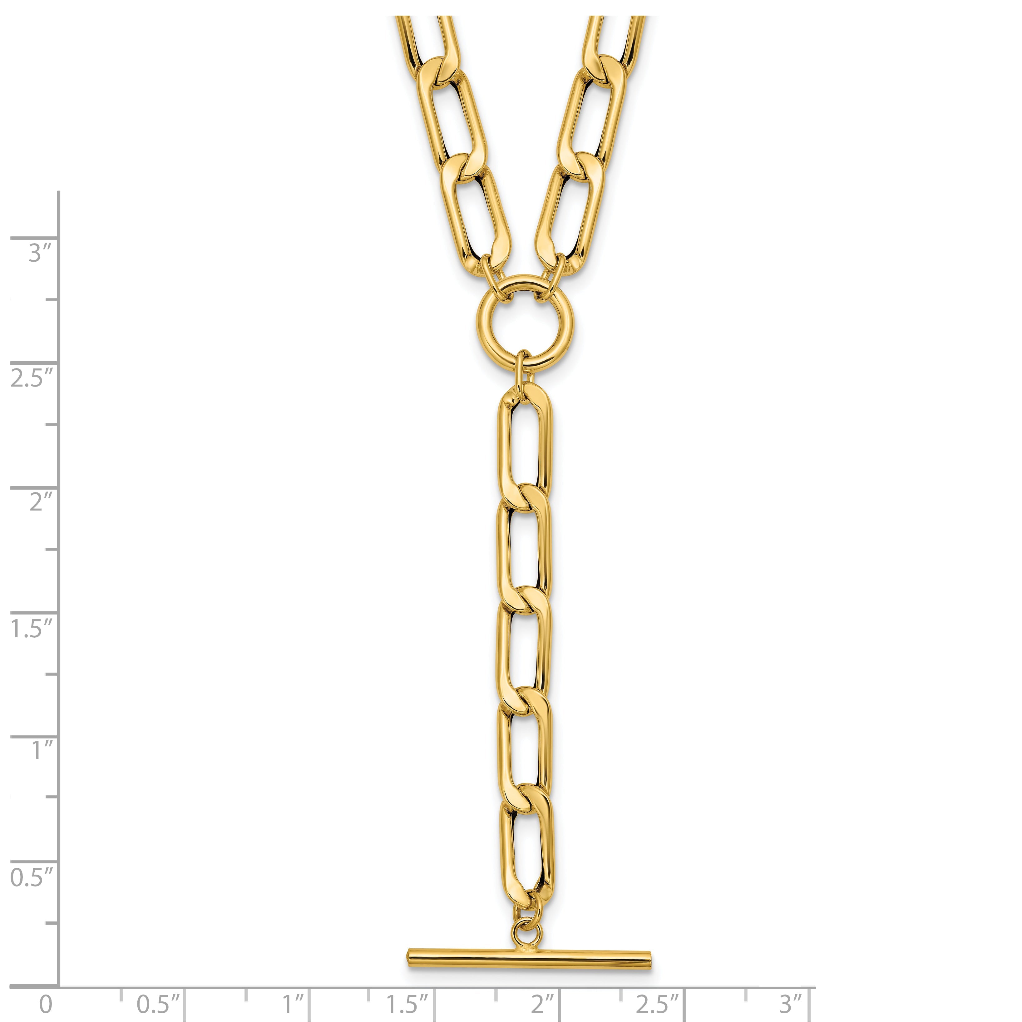 14K Yellow Gold Polished Flat Oval Link Drop 2In Ext. Choker Necklace