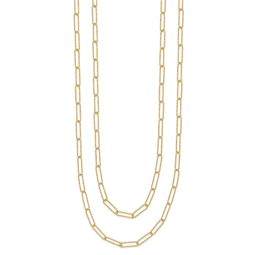 14K Yellow Gold Polished And Textured 2 Strand Paperclip Necklace