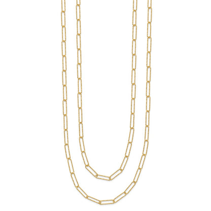 14K Yellow Gold Polished And Textured 2 Strand Paperclip Necklace