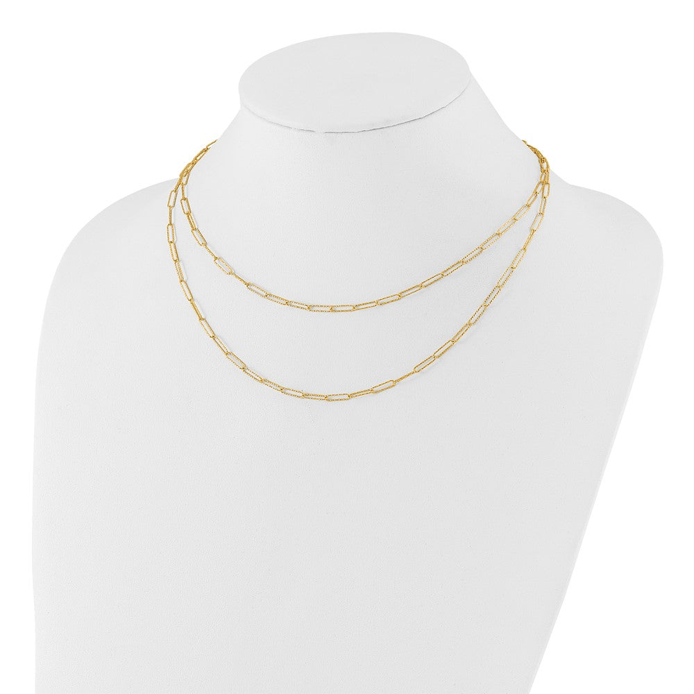 14K Yellow Gold Polished And Textured 2 Strand Paperclip Necklace