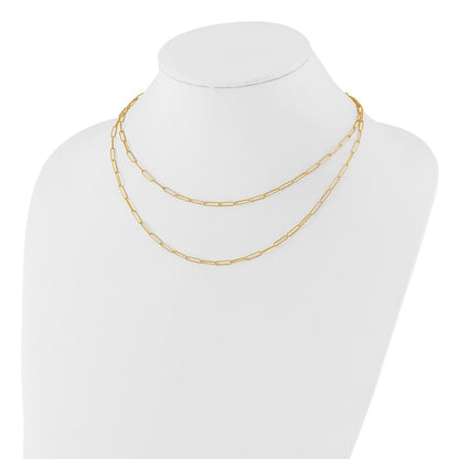 14K Yellow Gold Polished And Textured 2 Strand Paperclip Necklace