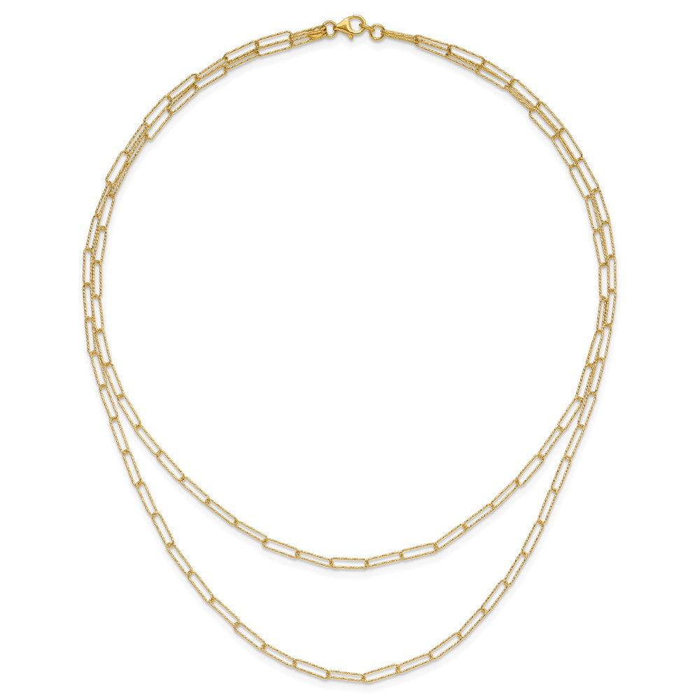 14K Yellow Gold Polished And Textured 2 Strand Paperclip Necklace