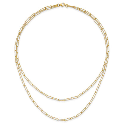 14K Yellow Gold Polished And Textured 2 Strand Paperclip Necklace