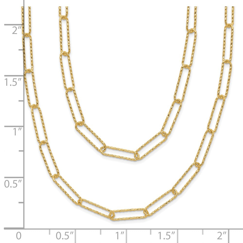 14K Yellow Gold Polished And Textured 2 Strand Paperclip Necklace