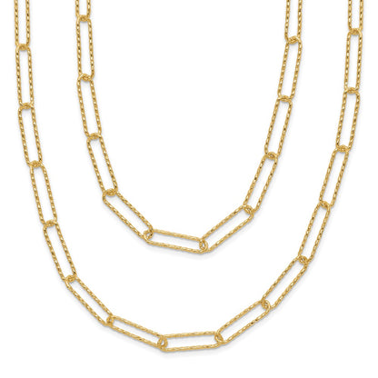 14K Yellow Gold Polished And Textured 2 Strand Paperclip Necklace