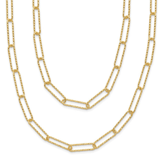 14K Yellow Gold Polished And Textured 2 Strand Paperclip Necklace