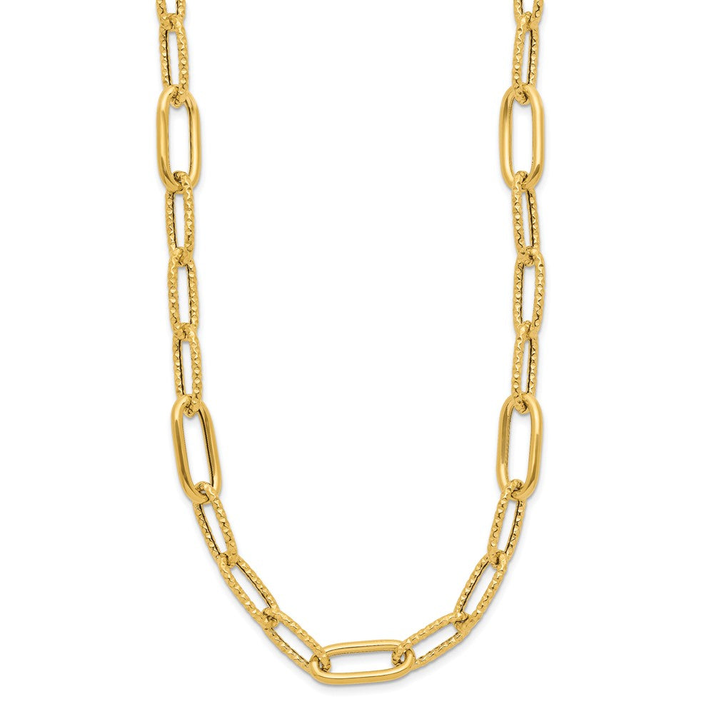 14K Yellow Gold Polished And Textured Fancy Paperclip Link Necklace