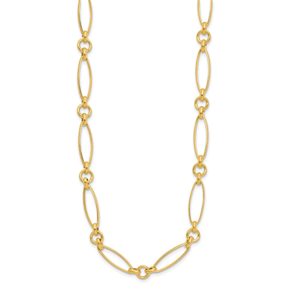 14K Yellow Gold Polished And Diamond Cut Fancy Link Necklace