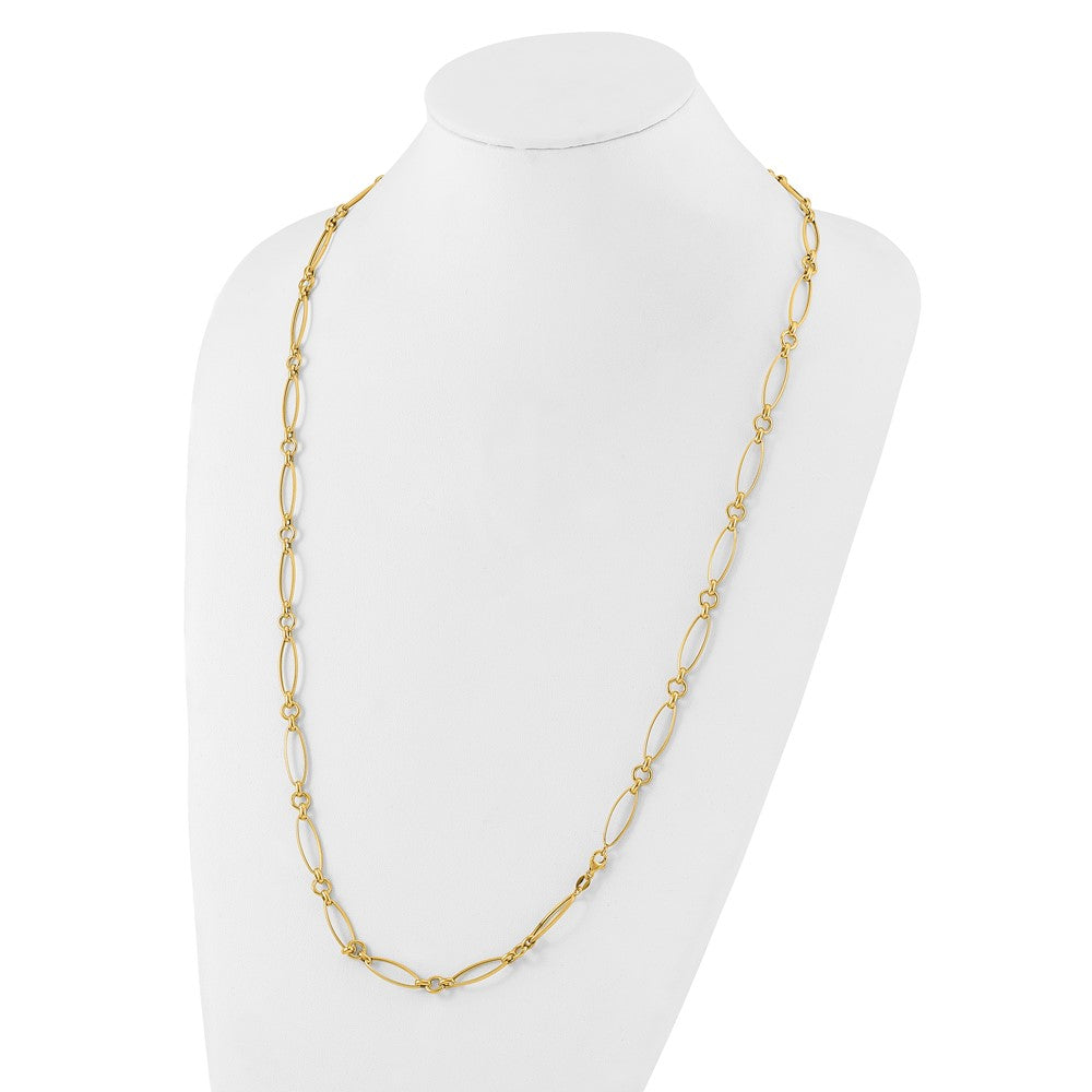 14K Yellow Gold Polished And Diamond Cut Fancy Link Necklace