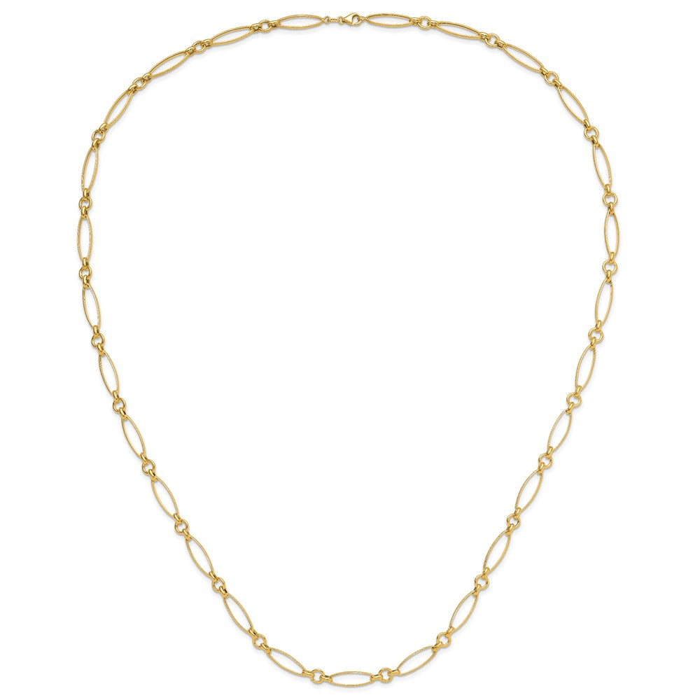 14K Yellow Gold Polished And Diamond Cut Fancy Link Necklace