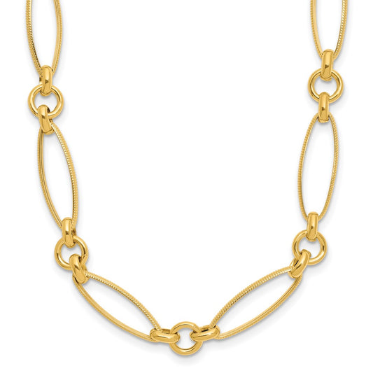 14K Yellow Gold Polished And Diamond Cut Fancy Link Necklace